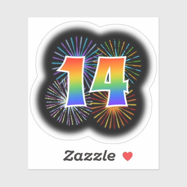 Fun Fireworks + Regenbogenmuster "14" Event # Aufkleber (Blatt)