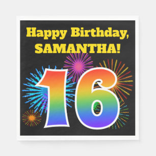 Fun Fireworks + Regenbogenmuster "16" Geburtstag # Serviette