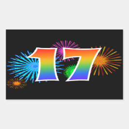 Fun Fireworks + Regenbogenmuster "17" Ereignisnumm Rechteckiger Aufkleber
