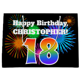 Fun Fireworks + Regenbogenmuster "18" Geburtstag # Große Geschenktüte