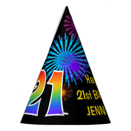 Fun Fireworks + Regenbogenmuster "21" Geburtstag # Partyhütchen