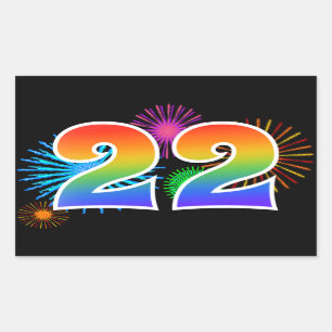 Fun Fireworks + Regenbogenmuster "22" Ereignisnumm Rechteckiger Aufkleber
