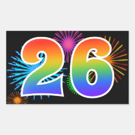 Fun Fireworks + Regenbogenmuster "26" Ereignisnumm Rechteckiger Aufkleber