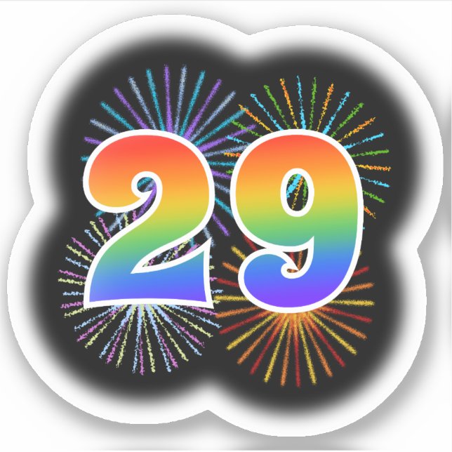 Fun Fireworks + Regenbogenmuster "29" Event # Aufkleber (Vorderseite)