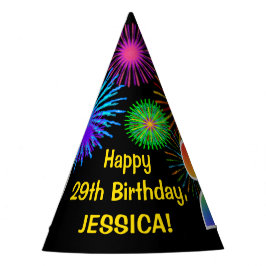 Fun Fireworks + Regenbogenmuster "29" Geburtstag # Partyhütchen