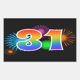Fun Fireworks + Regenbogenmuster "31" Ereignisnumm Rechteckiger Aufkleber