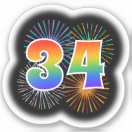 Fun Fireworks + Regenbogenmuster "34" Event # Aufkleber