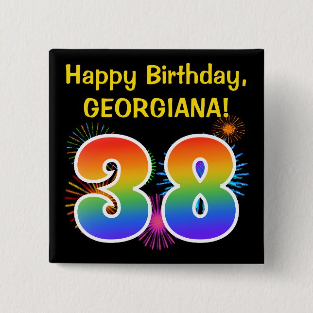 Fun Fireworks + Regenbogenmuster "38" Geburtstag # Button (Vorderseite)