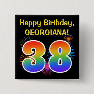 Fun Fireworks + Regenbogenmuster "38" Geburtstag # Button