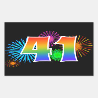 Fun Fireworks + Regenbogenmuster "41" Ereignisnumm Rechteckiger Aufkleber