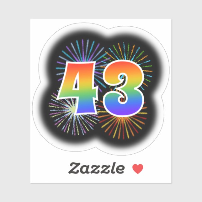 Fun Fireworks + Regenbogenmuster "43" Event # Aufkleber (Blatt)