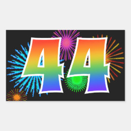Fun Fireworks + Regenbogenmuster "44" Ereignisnumm Rechteckiger Aufkleber