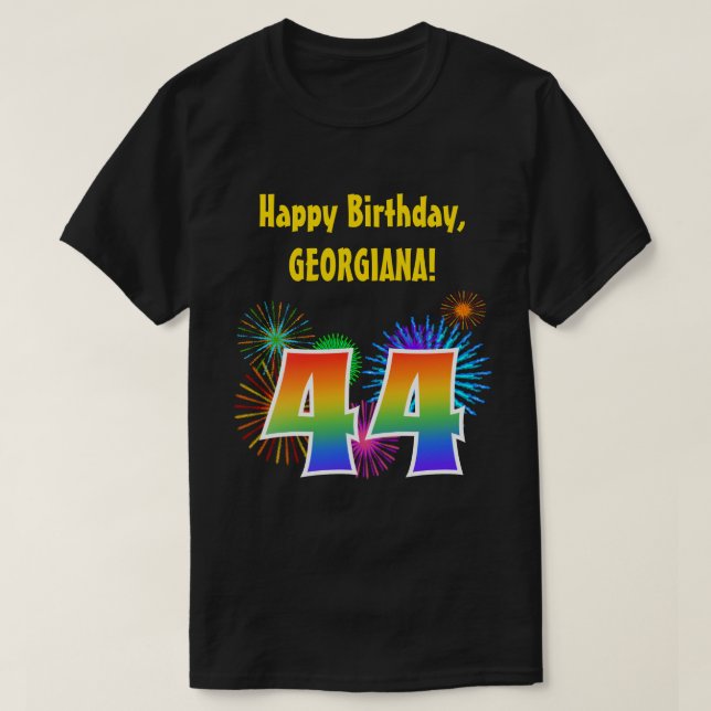 Fun Fireworks + Regenbogenmuster "44" Geburtstag # T-Shirt (Design vorne)