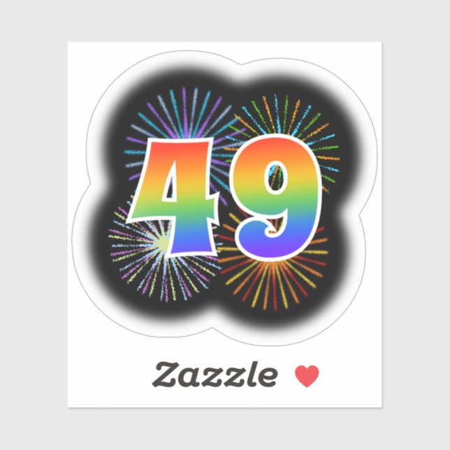Fun Fireworks + Regenbogenmuster "49" Event # Aufkleber (Blatt)