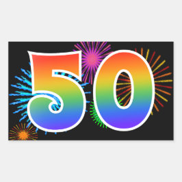 Fun Fireworks + Regenbogenmuster "50" Ereignisnumm Rechteckiger Aufkleber