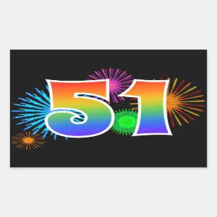 Fun Fireworks + Regenbogenmuster "51" Ereignisnumm Rechteckiger Aufkleber