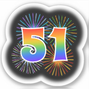 Fun Fireworks + Regenbogenmuster "51" Event # Aufkleber