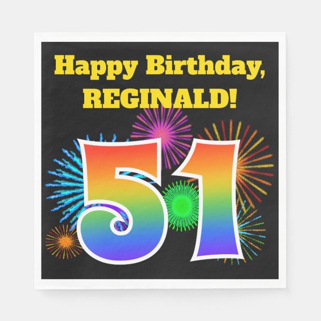 Fun Fireworks + Regenbogenmuster "51" Geburtstag # Serviette (Vorderseite)