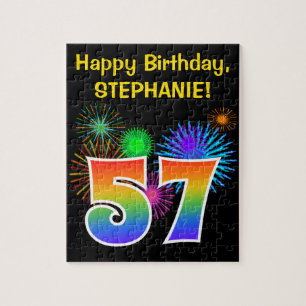 Fun Fireworks + Regenbogenmuster "57" Geburtstag #