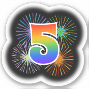 Fun Fireworks + Regenbogenmuster "5" Event # Aufkleber