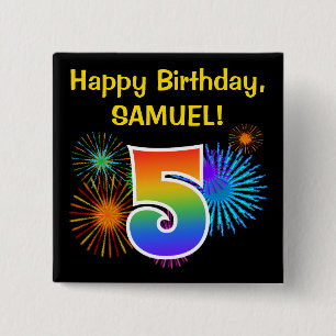 Fun Fireworks + Regenbogenmuster "5" Geburtstag # Button