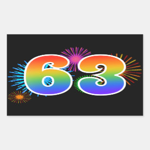 Fun Fireworks + Regenbogenmuster "63" Ereignisnumm Rechteckiger Aufkleber