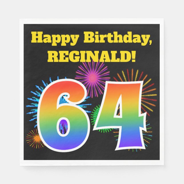 Fun Fireworks + Regenbogenmuster "64" Geburtstag # Serviette (Vorderseite)