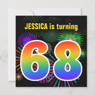 Fun Fireworks + Regenbogenmuster "68" Geburtstag # Einladung