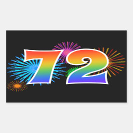 Fun Fireworks + Regenbogenmuster "72" Ereignisnumm Rechteckiger Aufkleber