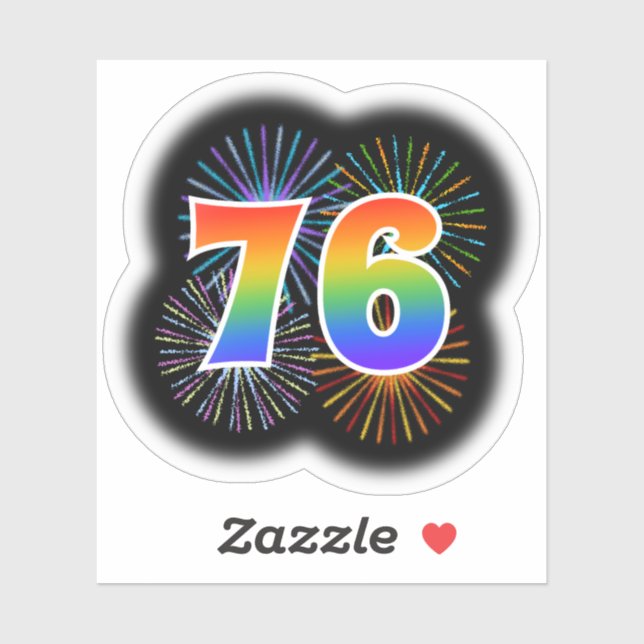 Fun Fireworks + Regenbogenmuster "76" Event # Aufkleber (Blatt)