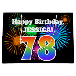 Fun Fireworks + Regenbogenmuster "78" Geburtstag # Große Geschenktüte