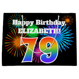 Fun Fireworks + Regenbogenmuster "79" Geburtstag # Große Geschenktüte