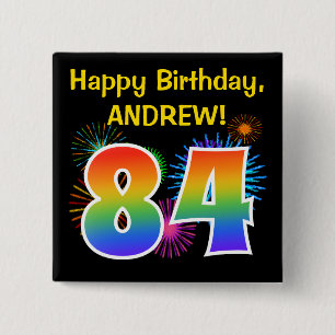 Fun Fireworks + Regenbogenmuster "84" Geburtstag # Button