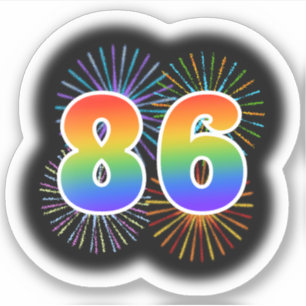 Fun Fireworks + Regenbogenmuster "86" Event # Aufkleber