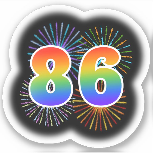 Fun Fireworks + Regenbogenmuster "86" Event # Aufkleber (Vorderseite)