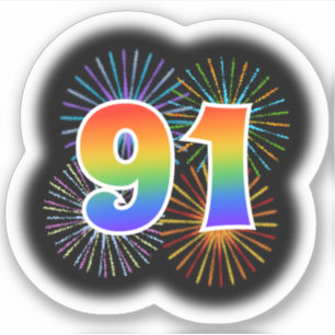 Fun Fireworks + Regenbogenmuster "91" Event # Aufkleber