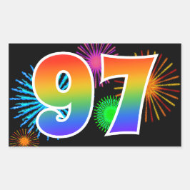 Fun Fireworks + Regenbogenmuster "97" Ereignisnumm Rechteckiger Aufkleber