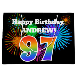 Fun Fireworks + Regenbogenmuster "97" Geburtstag # Große Geschenktüte