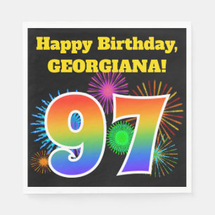 Fun Fireworks + Regenbogenmuster "97" Geburtstag # Serviette