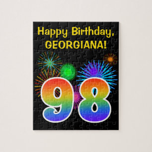 Fun Fireworks + Regenbogenmuster "98" Geburtstag #