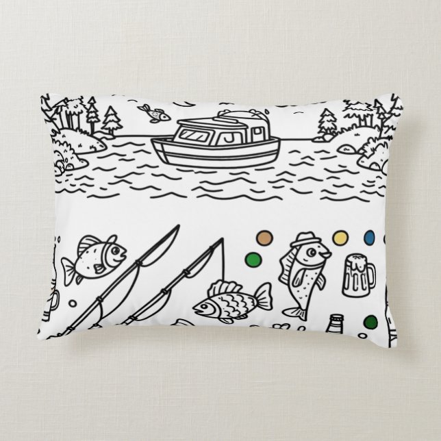 Fun Fishing Adventure Doodle Art Dekokissen (Rückseite)