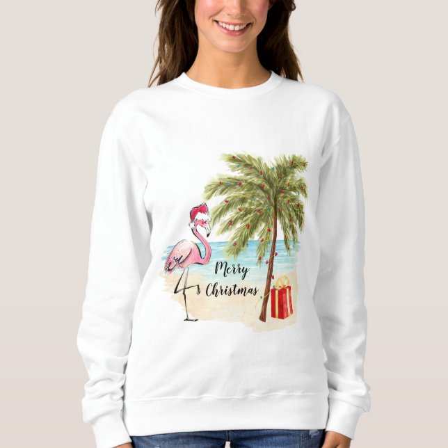 Fun Flamant rose Tropical Sweatshirt de Noël (Devant)
