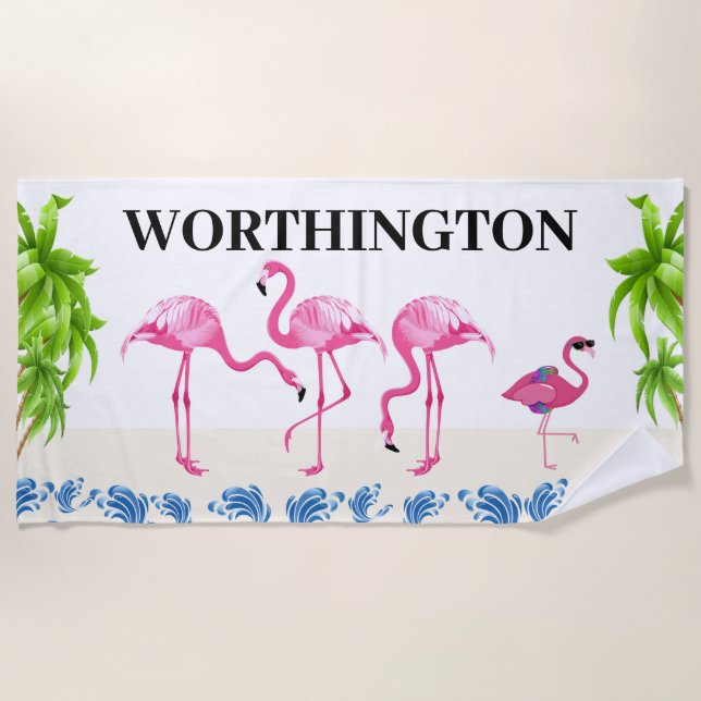Fun Flamingo Family Strandtuch (Vorderseite)
