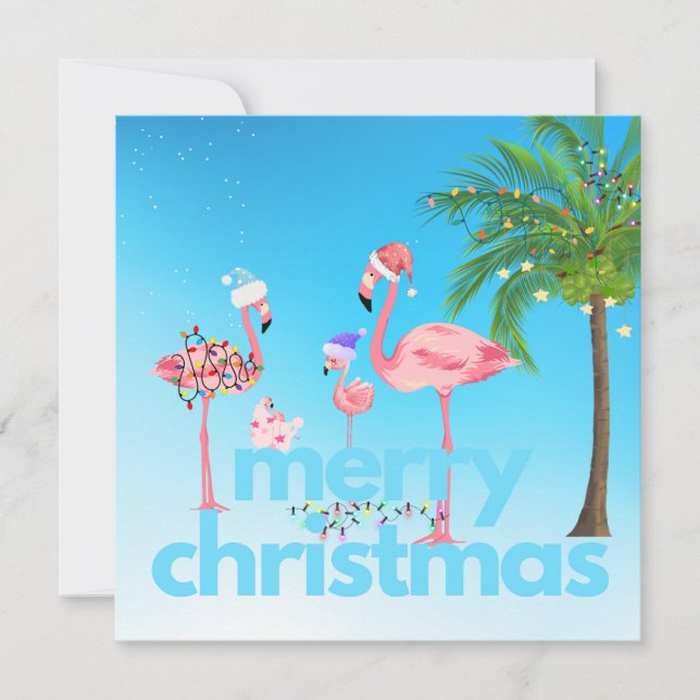 Fun Flamingo Family Weihnachtskarte (Vorderseite)
