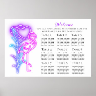 Fun Flamingo & Hearts Seating Chart 36"x24" Poster