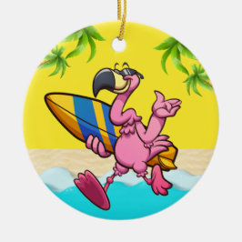 Fun Flamingo Surfer Keramik Ornament