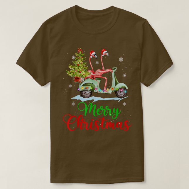Fun Flamingo Weihnachtsmannmütze Xmas Light Motobi T-Shirt (Design vorne)