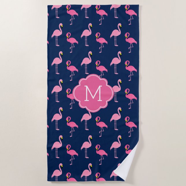 Fun Flamingos Muster Mit Monogramm Strandtuch (Vorderseite)