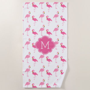 Fun Flamingos Muster Mit Monogramm Strandtuch