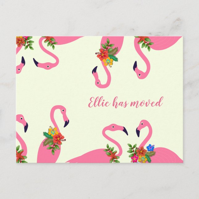 Fun Flamingos neue Adresse Ankündigungspostkarte (Vorderseite)